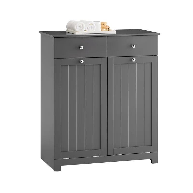SoBuy BZR33-II-DG Meuble Salle de Bain avec Panier à Linge, 2 Tiroirs, Grande Capacité, pour Salle de Bain et WC, Rangement Optimisé – L78×P38×H90 cm, Gris