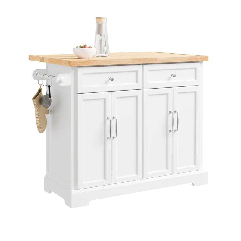 SoBuy FKW71-III-WN Ìlot Cuisine Mobile avec Plan Extensible – Desserte Gain de Place, Blanc