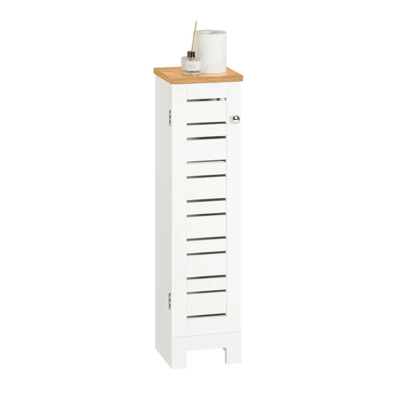 SoBuy BZR85-W Armoire Salle de Bain Rangement Fonctionnel et Compact, Gain de Place, Résistant à l’Humidité, Pratique – L20×P18×H75 cm, Bois, Blanc et Naturel