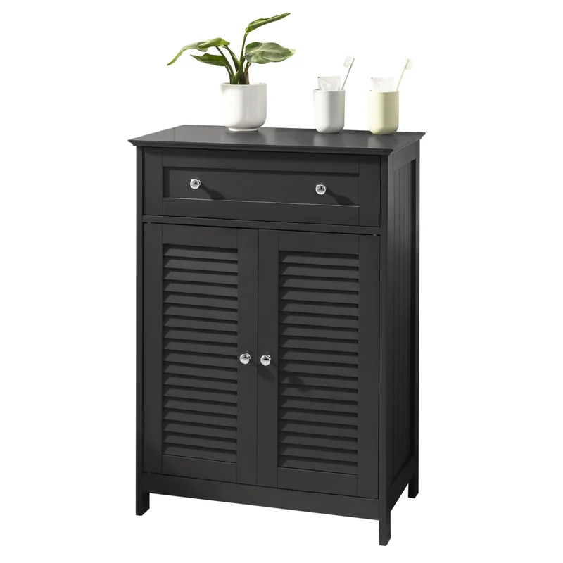 SoBuy FRG238-DG Meuble Bas Salle de Bain avec Étagère Réglable, 1 Tiroir et 2 Portes, pour Salle de Bain et WC, Rangement Optimisé – L60×P35×H87 cm, Gris Foncé