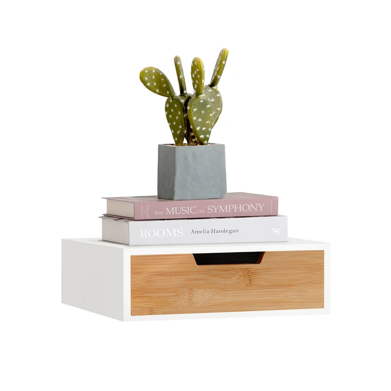 SoBuy FRG179-WN Boîte à Thé avec Tiroir, Format Compact, Rangement Optimisé, Design Fonctionnel, Usage Quotidien – L31×P30×H10 cm, Bois, Blanc et Naturel