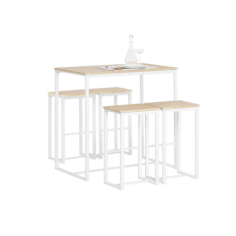 SoBuy OGT15-WN Ensemble Table Haute avec 1 Table et 4 Tabourets, Format Gain de Place, Format Compact, Design Fonctionnel – L100×P60×H96 cm, Blanc et Naturel