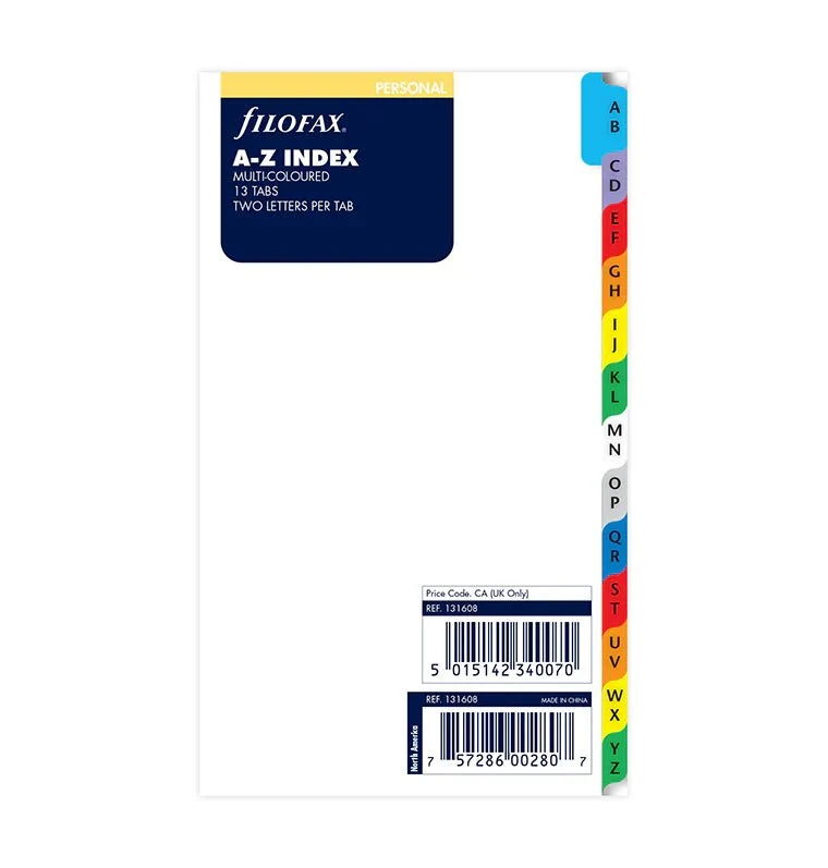 Recharge FILOFAX - Personal - Index alphabétique (multicolores)
