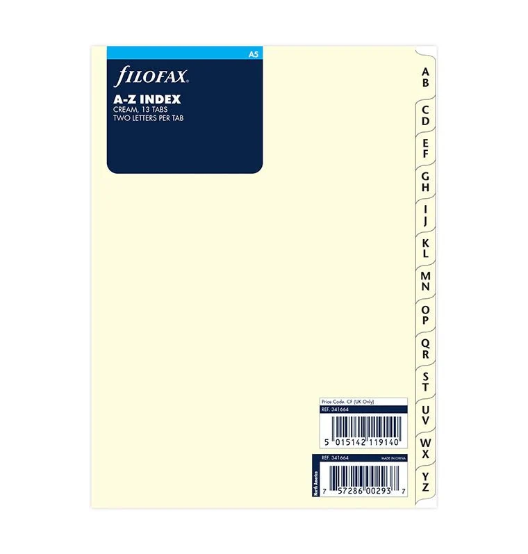 Recharge FILOFAX - A5 - Index alphabétique (cotton Cream)