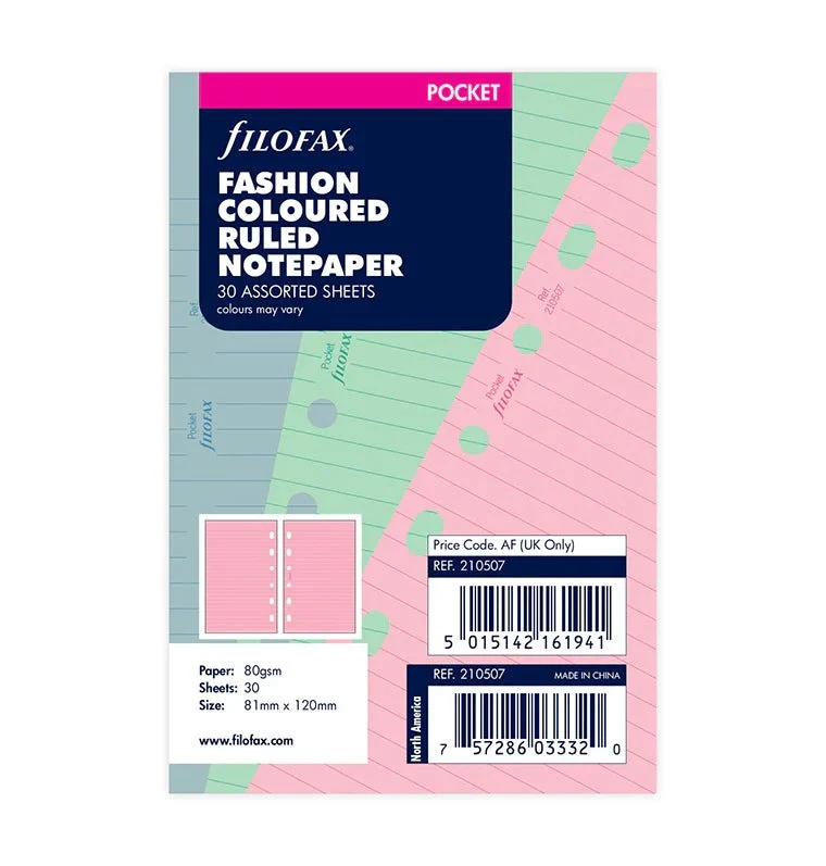 Recharge FILOFAX - Pocket - Feuilles de notes lignées (assortiment fashion)