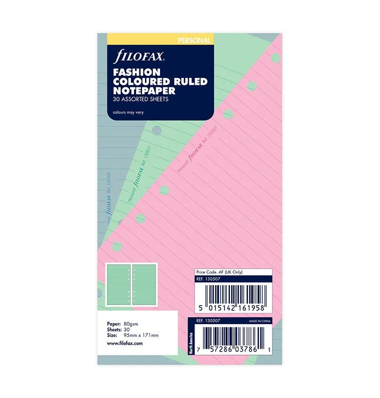 Recharge FILOFAX - Personal - Feuilles de notes lignées (assortiment fashion)