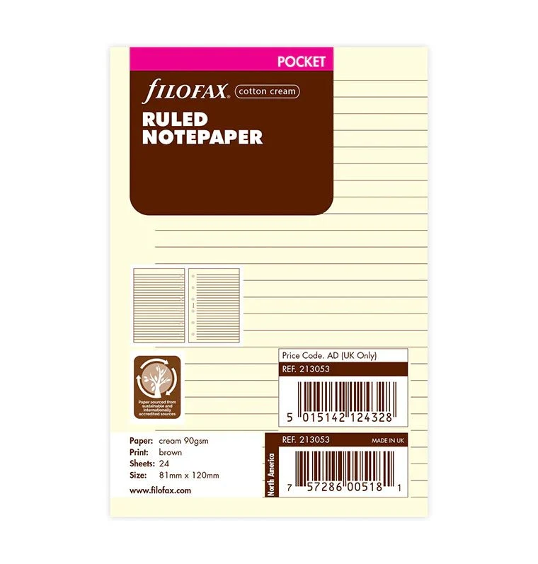 Recharge FILOFAX - Pocket - Feuilles de notes lignées (cotton cream)