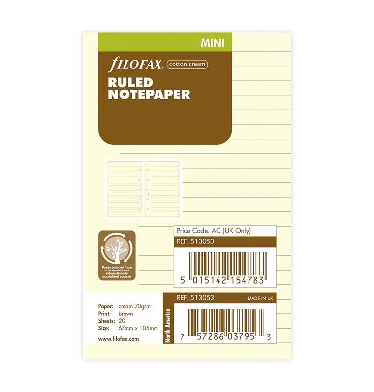Recharge FILOFAX - Mini - Feuilles de notes lignées (cotton cream)