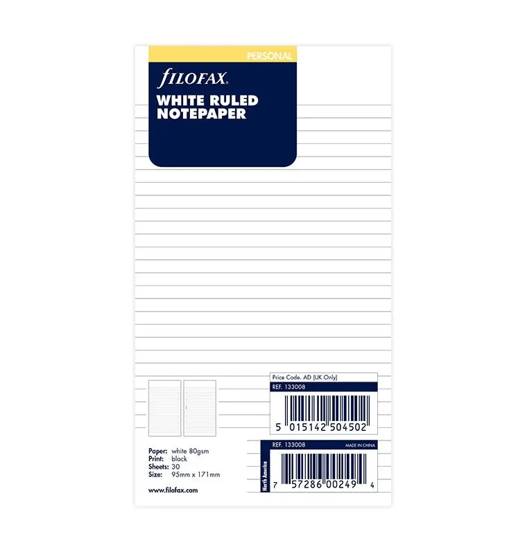 Recharge FILOFAX - Personal - Feuilles de notes lignées (blanc)