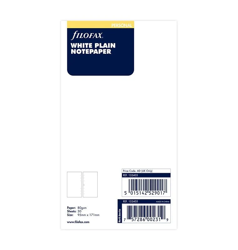 Recharge FILOFAX - Personal - Feuilles de notes unies (blanc)