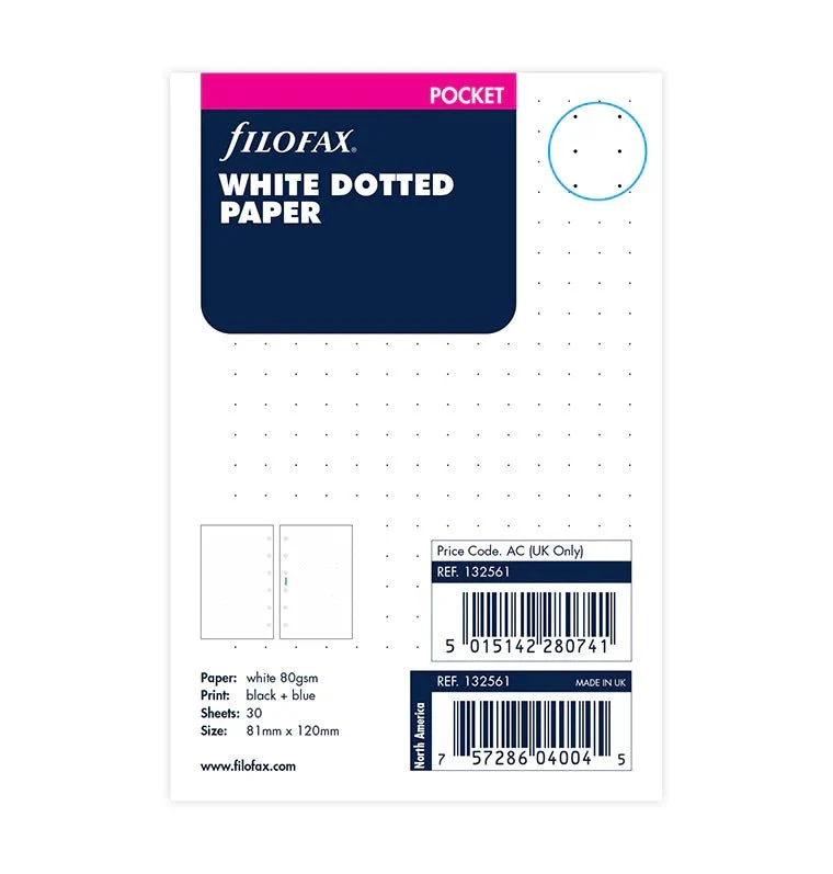 Recharge FILOFAX - Pocket - Feuilles de notes pointillées (blanc)