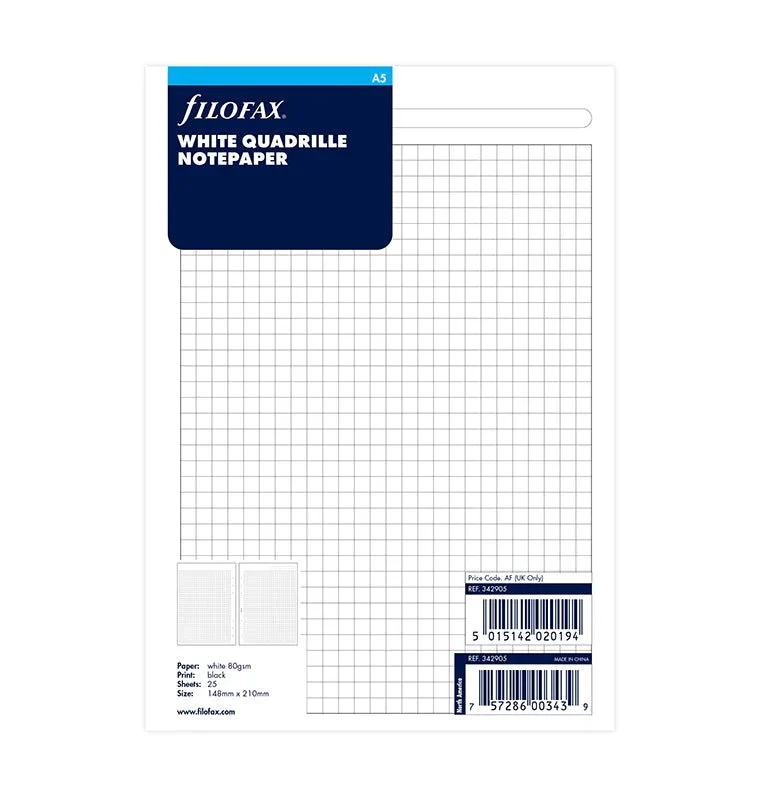 Recharge FILOFAX - A5 - Feuilles de notes quadrillées (blanc)