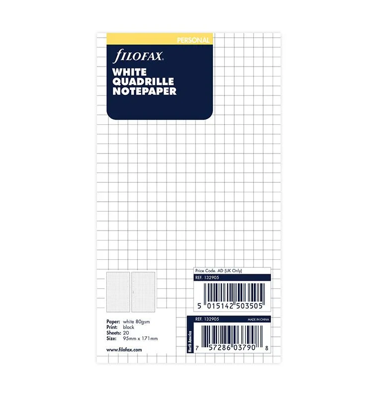 Recharge FILOFAX - Personal - Feuilles de notes quadrillées (blanc)