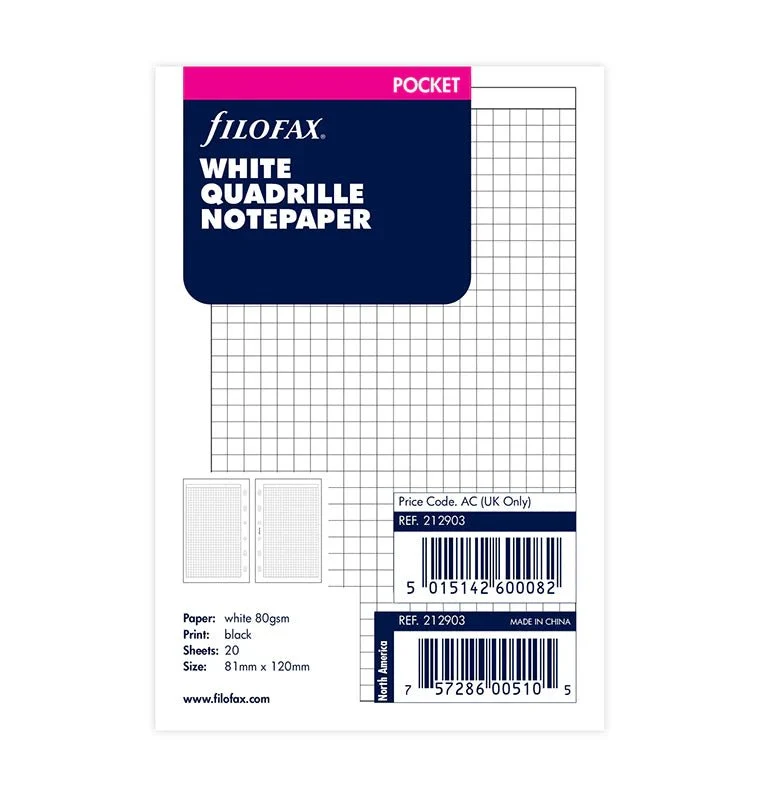 Recharge FILOFAX - Pocket - Feuilles de notes quadrillées (blanc)