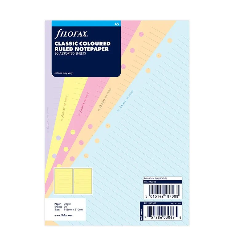 Recharge FILOFAX - A5 - Feuilles de notes lignées (assortiment classic)