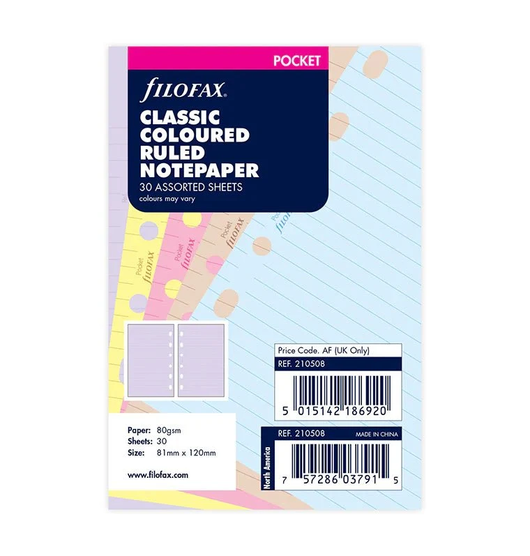 Recharge FILOFAX - Pocket - Feuilles de notes lignées (assortiment classic)
