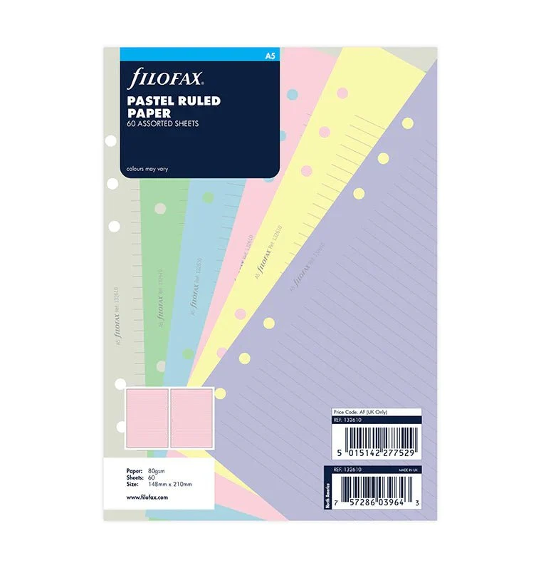 Recharge FILOFAX - A5 - Feuilles de notes lignées (assortiment pastel)