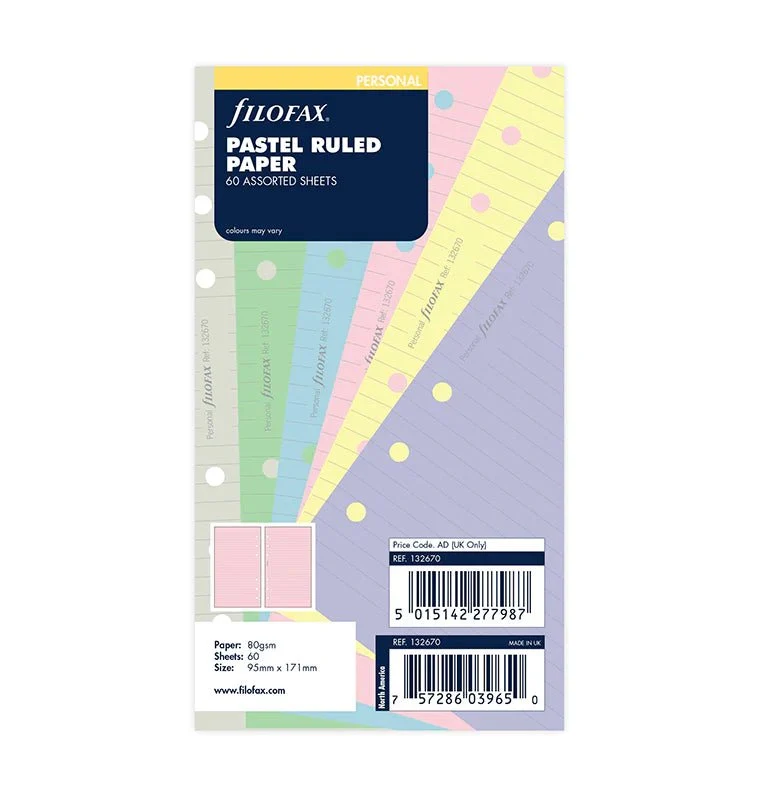 Recharge FILOFAX - Personal - Feuilles de notes lignées (assortiment pastel)