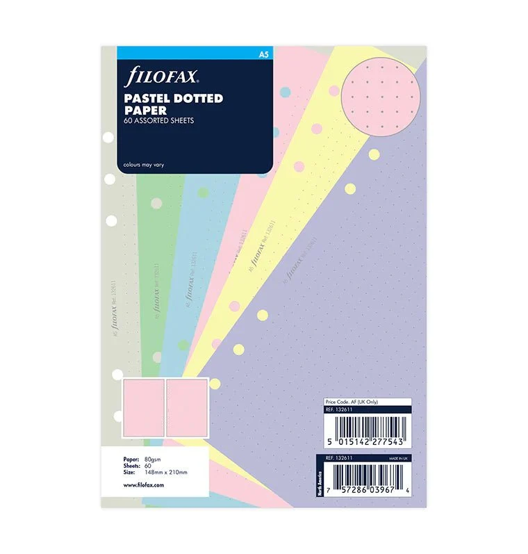 Recharge FILOFAX - A5 - Feuilles de notes pointillées (assortiment pastel)