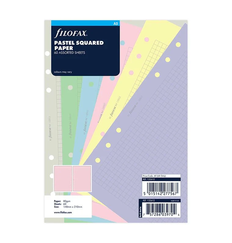 Recharge FILOFAX - A5 - Feuilles de notes quadrillées (assortiment pastel)