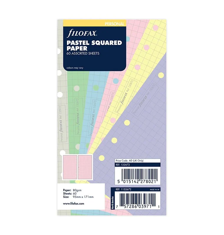 Recharge FILOFAX - Personal - Feuilles de notes quadrillées (assortiment pastel)