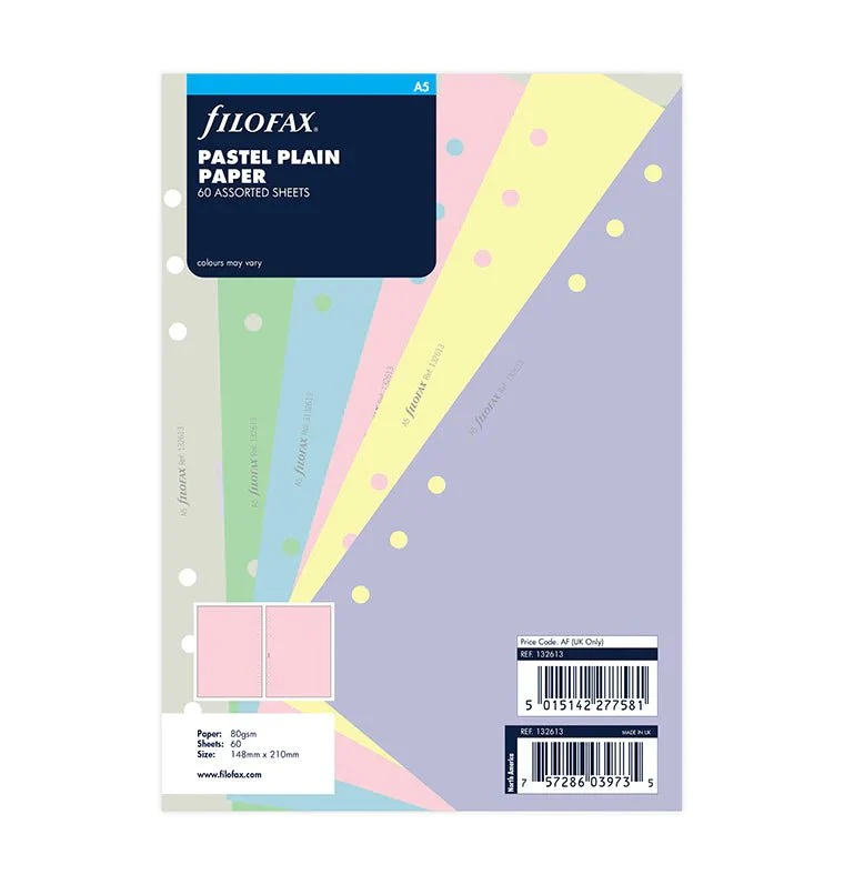 Recharge FILOFAX - A5 - Feuilles de notes unies (assortiment pastel)