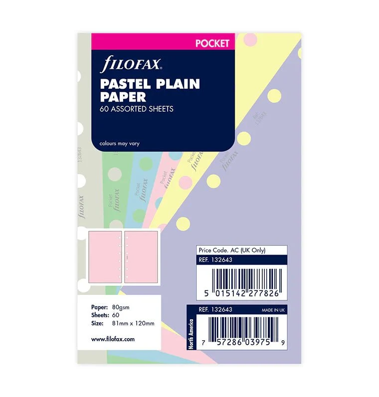 Recharge FILOFAX - Pocket - Feuilles de notes unies (assortiment pastel)