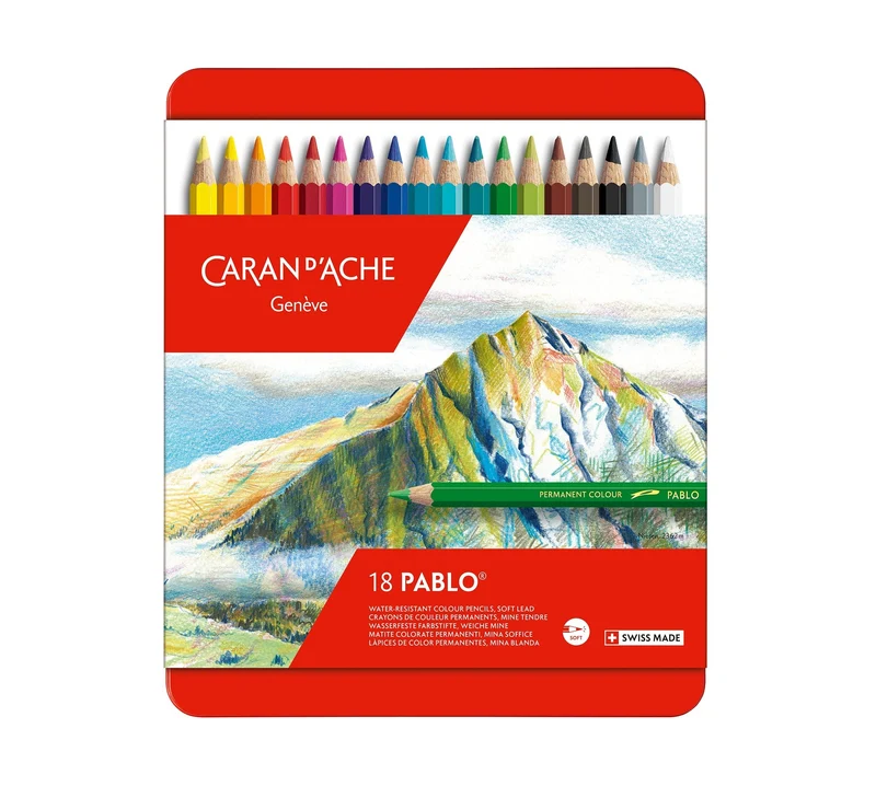 Crayons de couleur permanents PABLO - Boîte métal 18 couleurs - CARAN D'ACHE