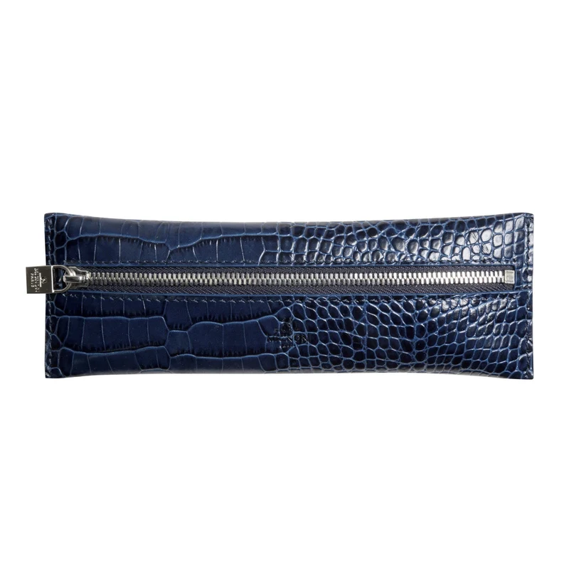 Trousse plate zippée MIGNON - Croco Savannah bleu marine