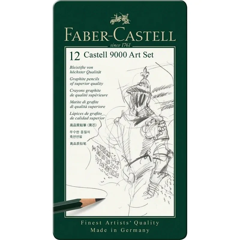Crayons graphite CASTELL 9000 - Boîte métal 12 graduations - FABER-CASTELL