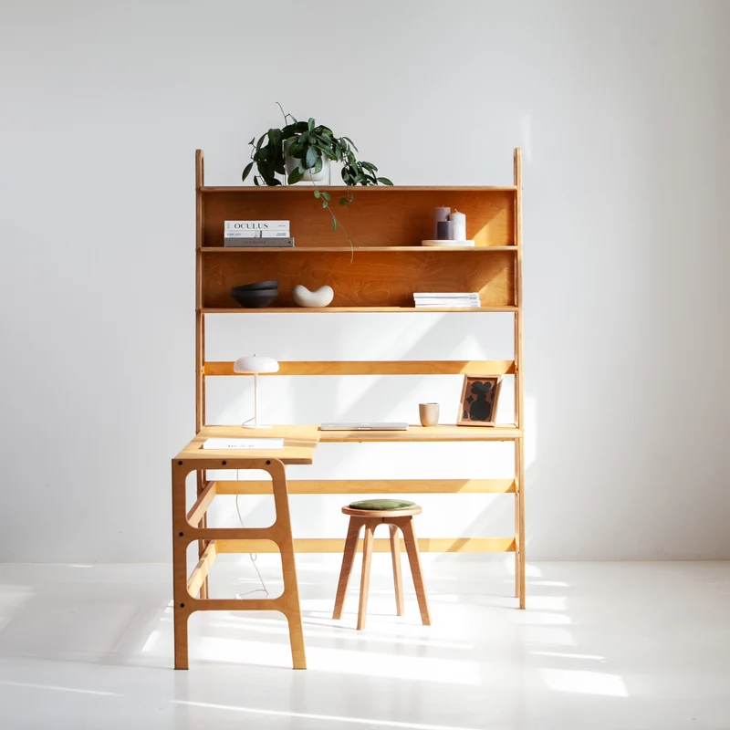 Mid-Century L-Shape Desk with Bookcase · 190 cm
