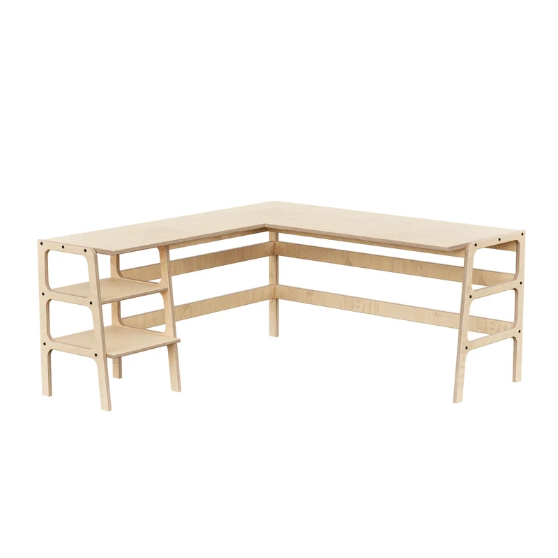 Mid-Century L-Shape Desk · Shelves · 65/65