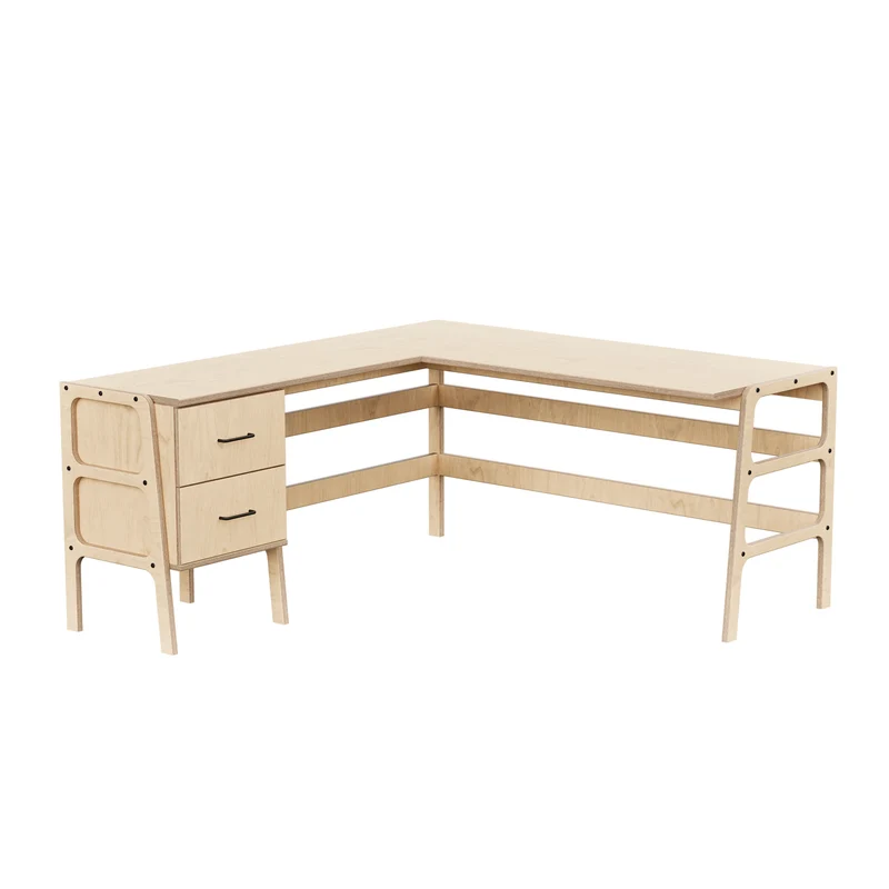 Mid-Century L-Shape Desk · 2 Drawers · 49/65
