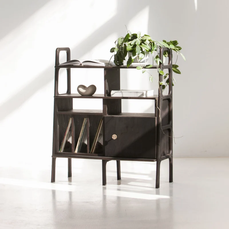 Midlite Bookcase · 97 cm · Vinyl + Open Cabinet