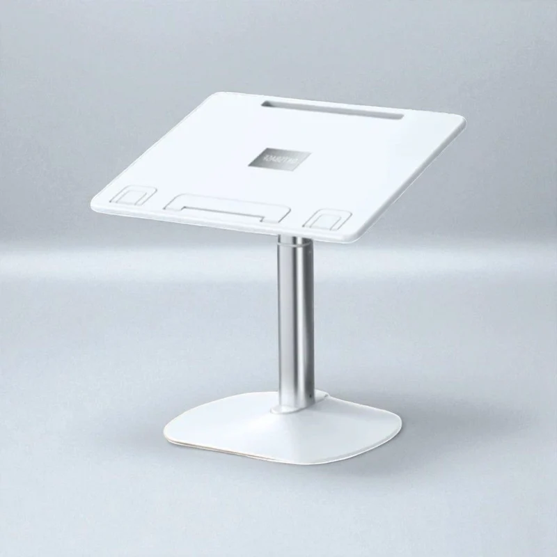 Support Ordinateur Portable Blanc Télescopique - Hauteur 30-55 cm, Inclinaison 0-55°, Alliage d’Aluminium Premium
