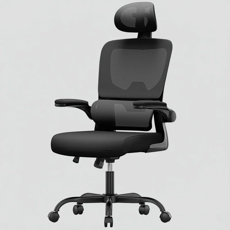 Chaise Ergonomique de Bureau avec Accoudoirs Rabattables et Dossier Respirant Réglable en Hauteur