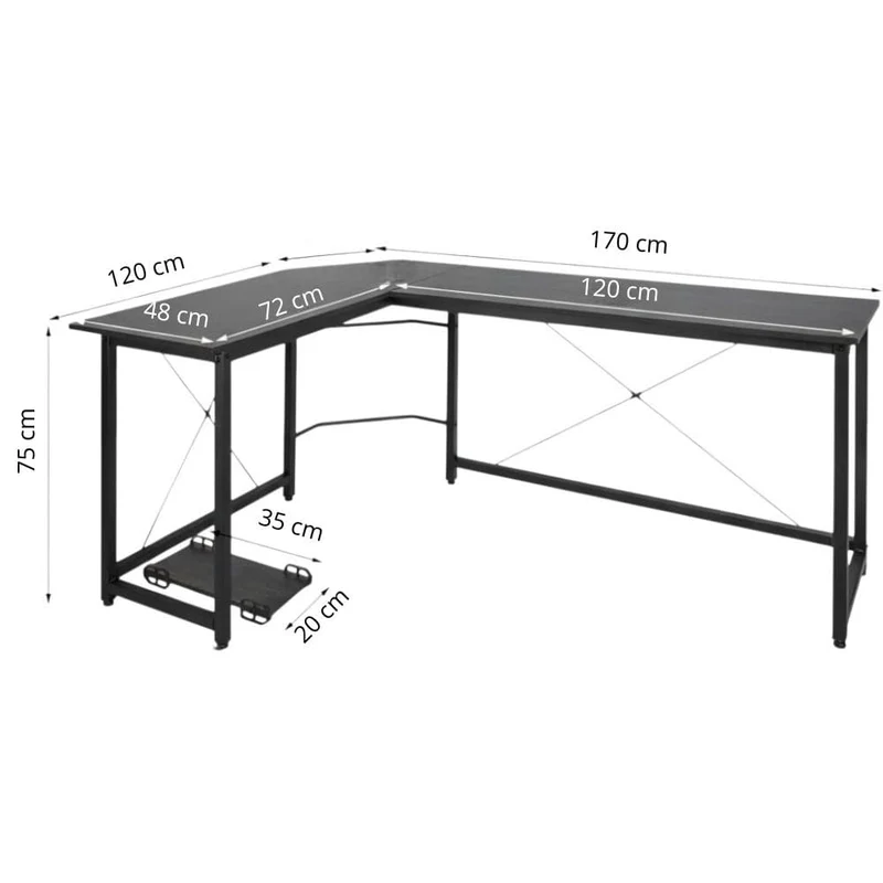 Bureau d'Angle en L 170cm - Station de Travail Gaming et Télétravail