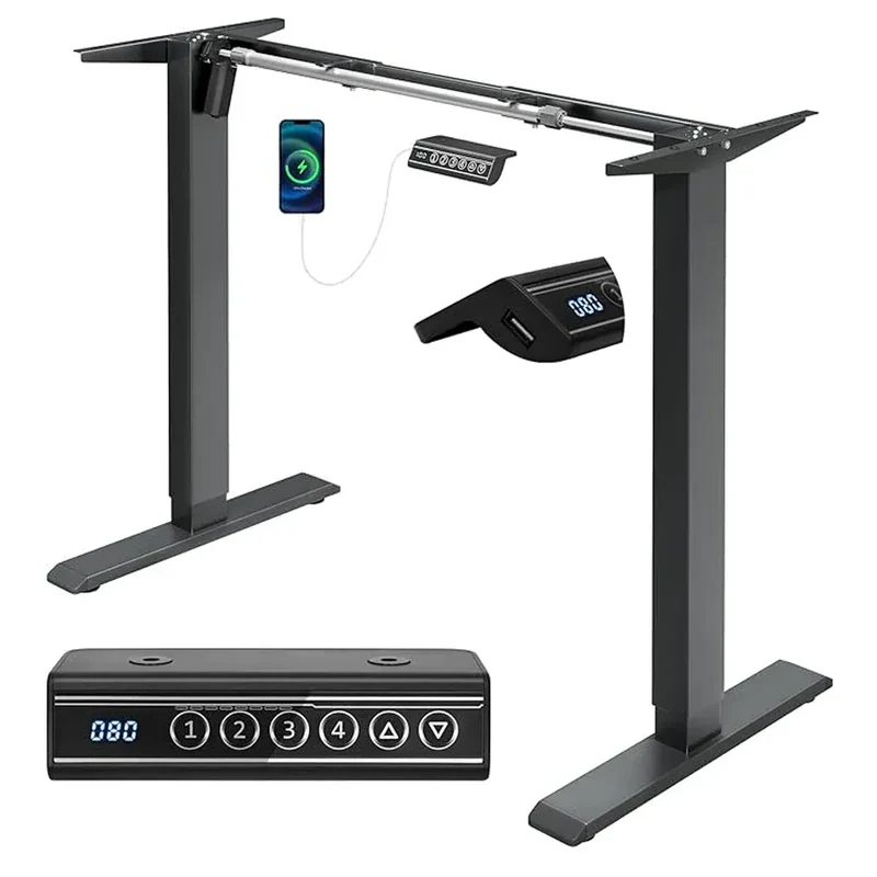 Cadre Bureau Assis Debout Électrique Réglable en Hauteur avec Port USB (livré sans table)