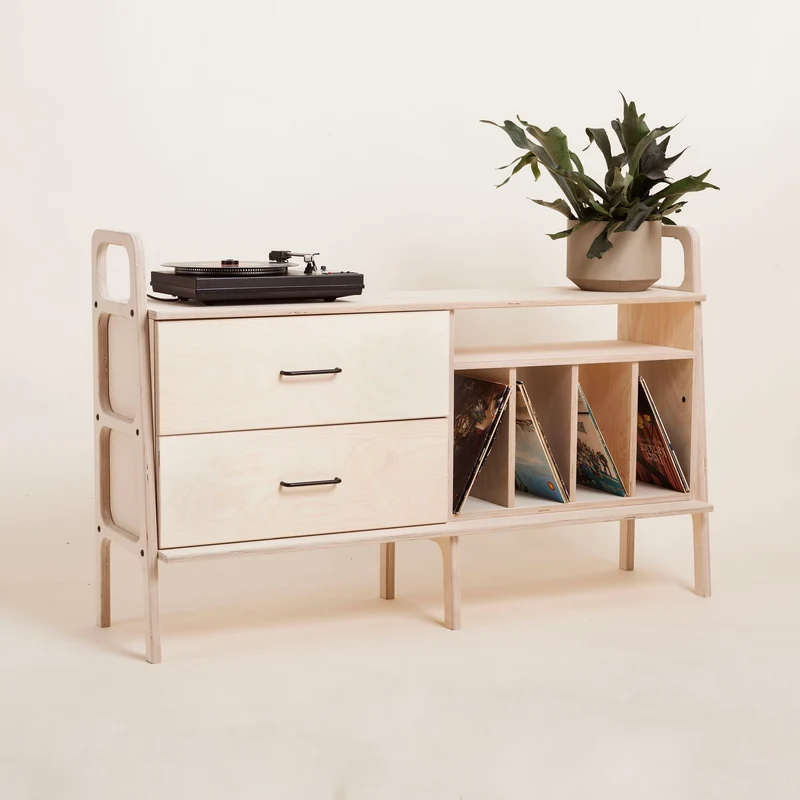 Vinyl & Drawer Credenza · 143 cm