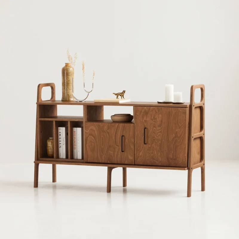 Mid-Century Credenza · Vinyl, Open & Cabinet · 143 cm