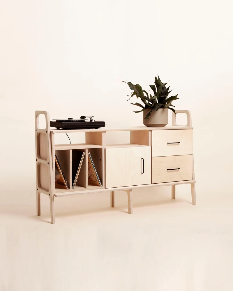Mid-Century Credenza · Vinyl, Open & Drawer · 143 cm